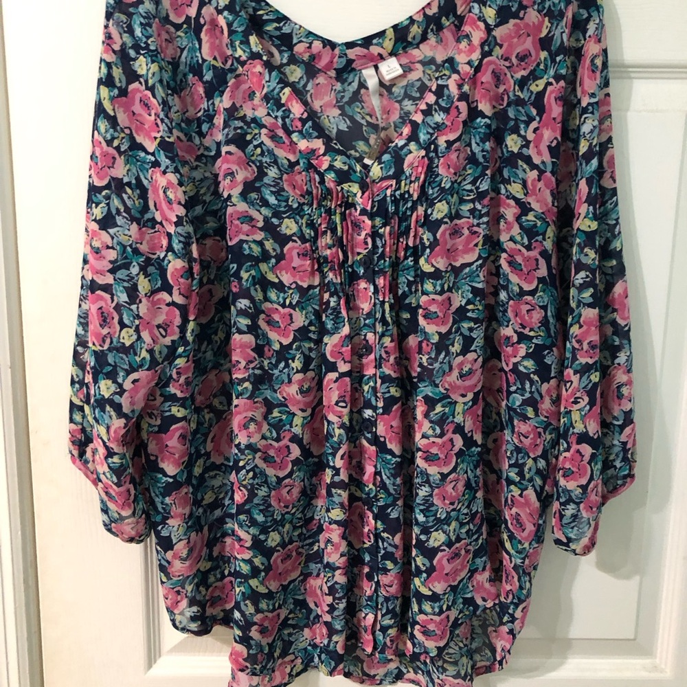 Lauren Conrad Floral Blouse - Pink and Blue